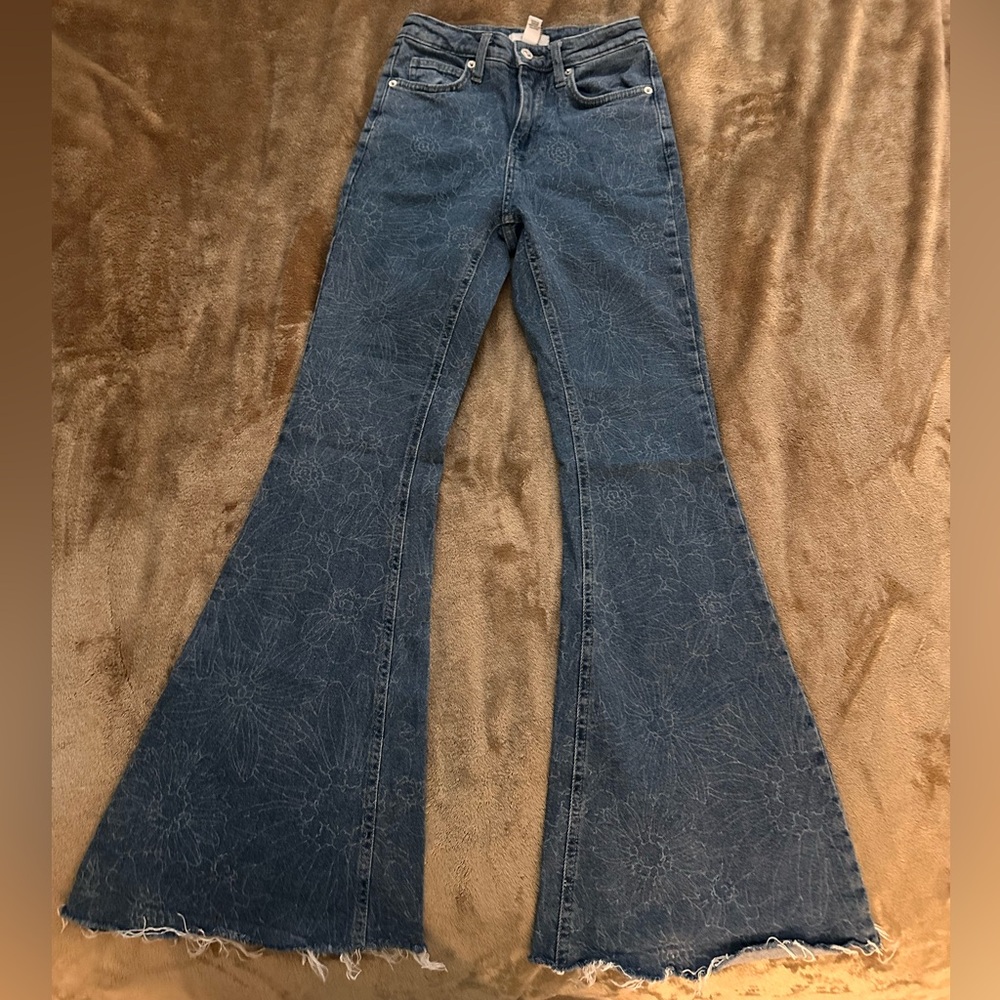 Forever 21 Blue Floral Flare Jeans